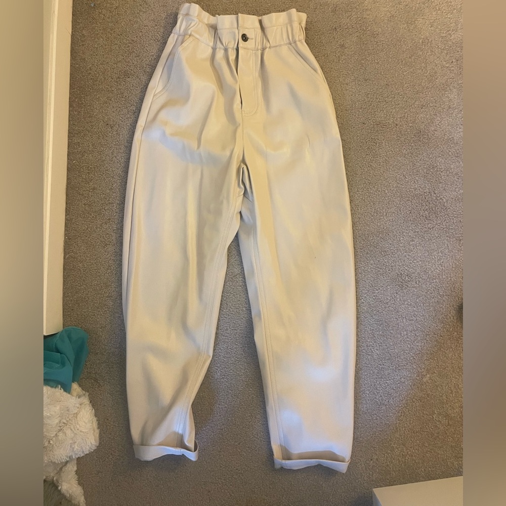 Zara size 2 cream faux leather paper bag pants